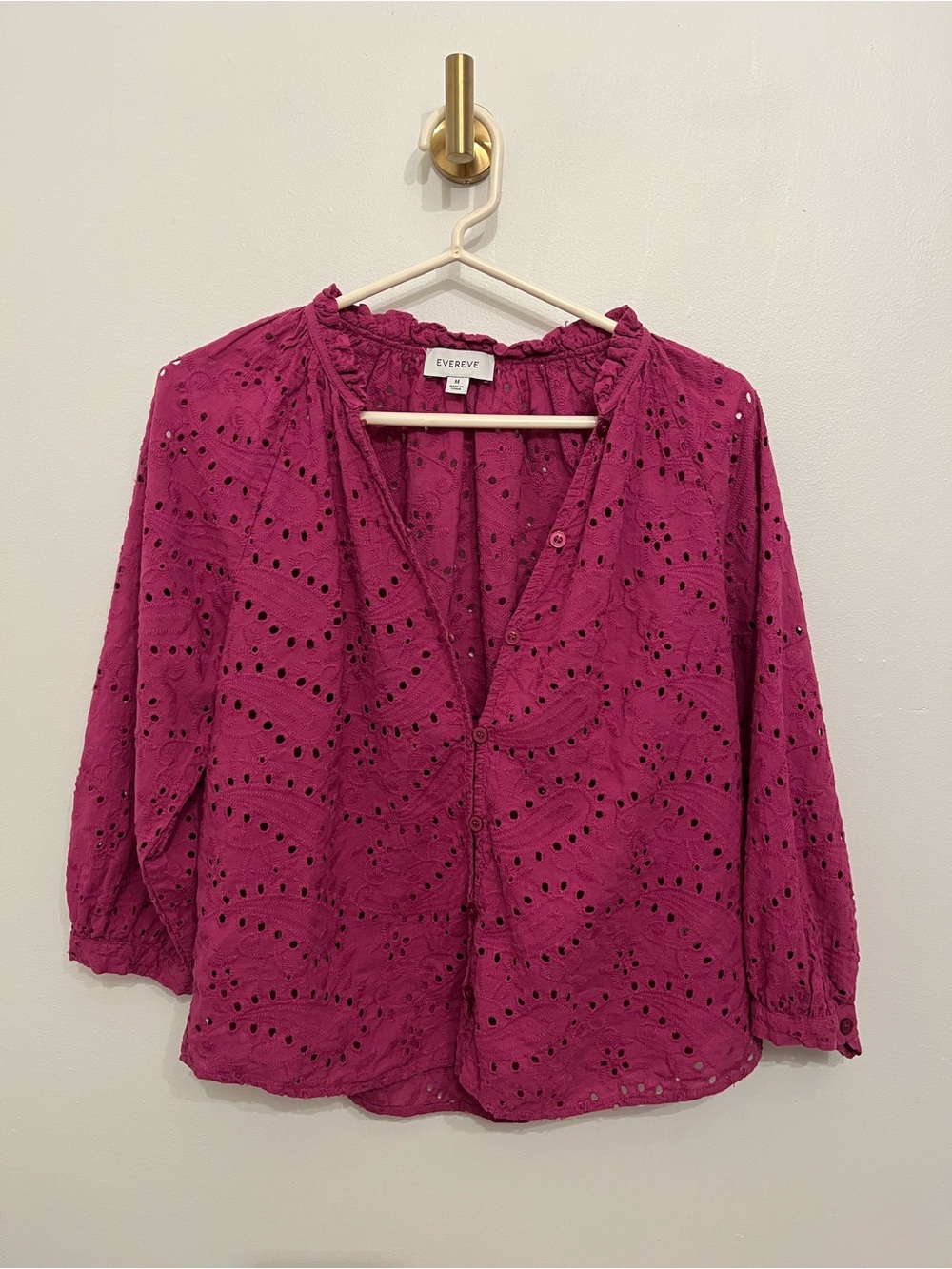 Evereve Fuchsia Eyelet Button-Front Blouse